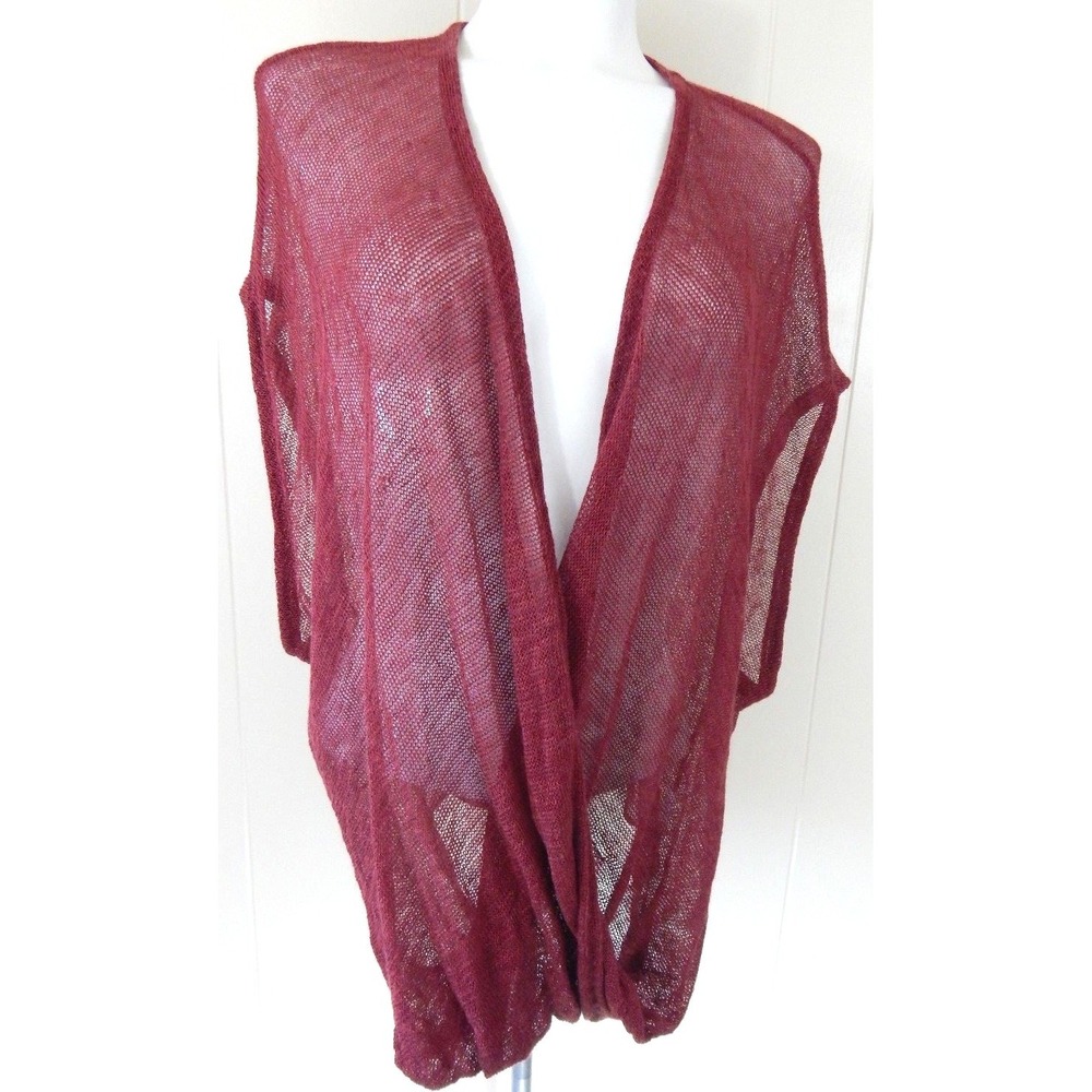 Eileen Fisher Top Linen Burgundy Red Draped Front Twist Sheer